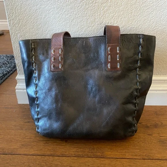 BED|STU Stevie Black with Dark Brown Straps Leather Shoulder Tote - Picture 2 of 6